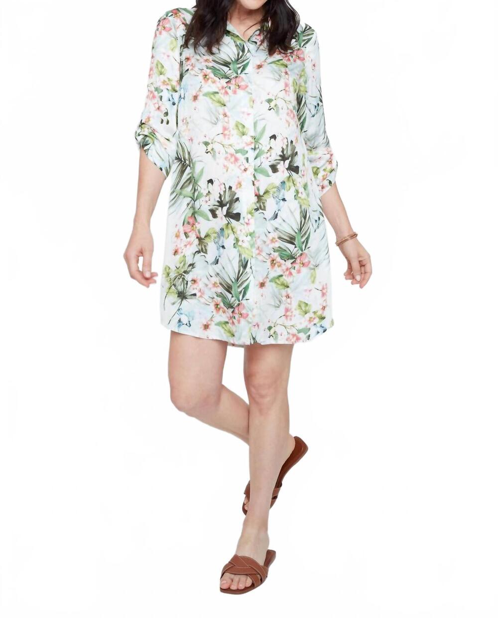 NEW RENUAR botanical garden tunic mini dress in floral combo